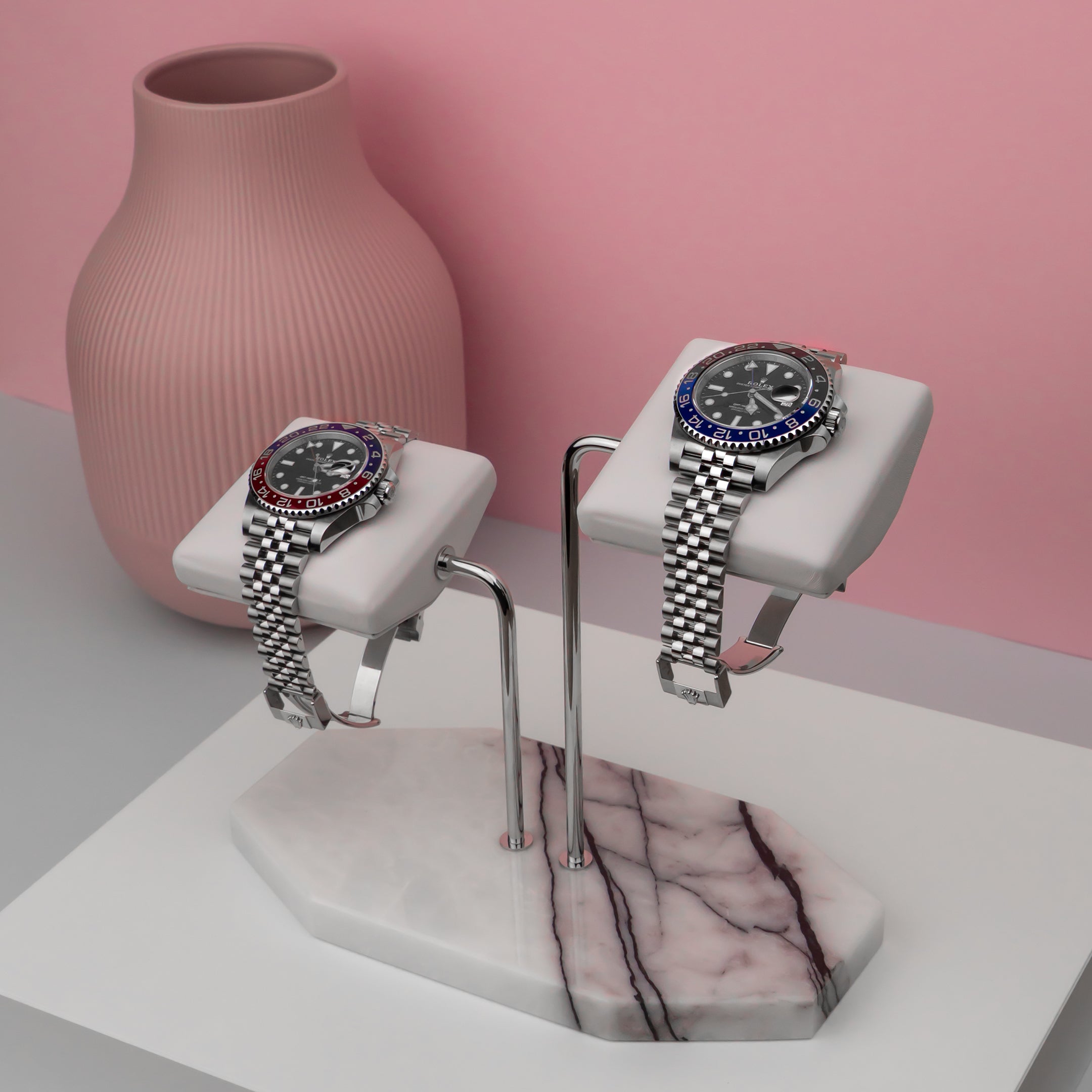 Dual Watch Stand - White marble