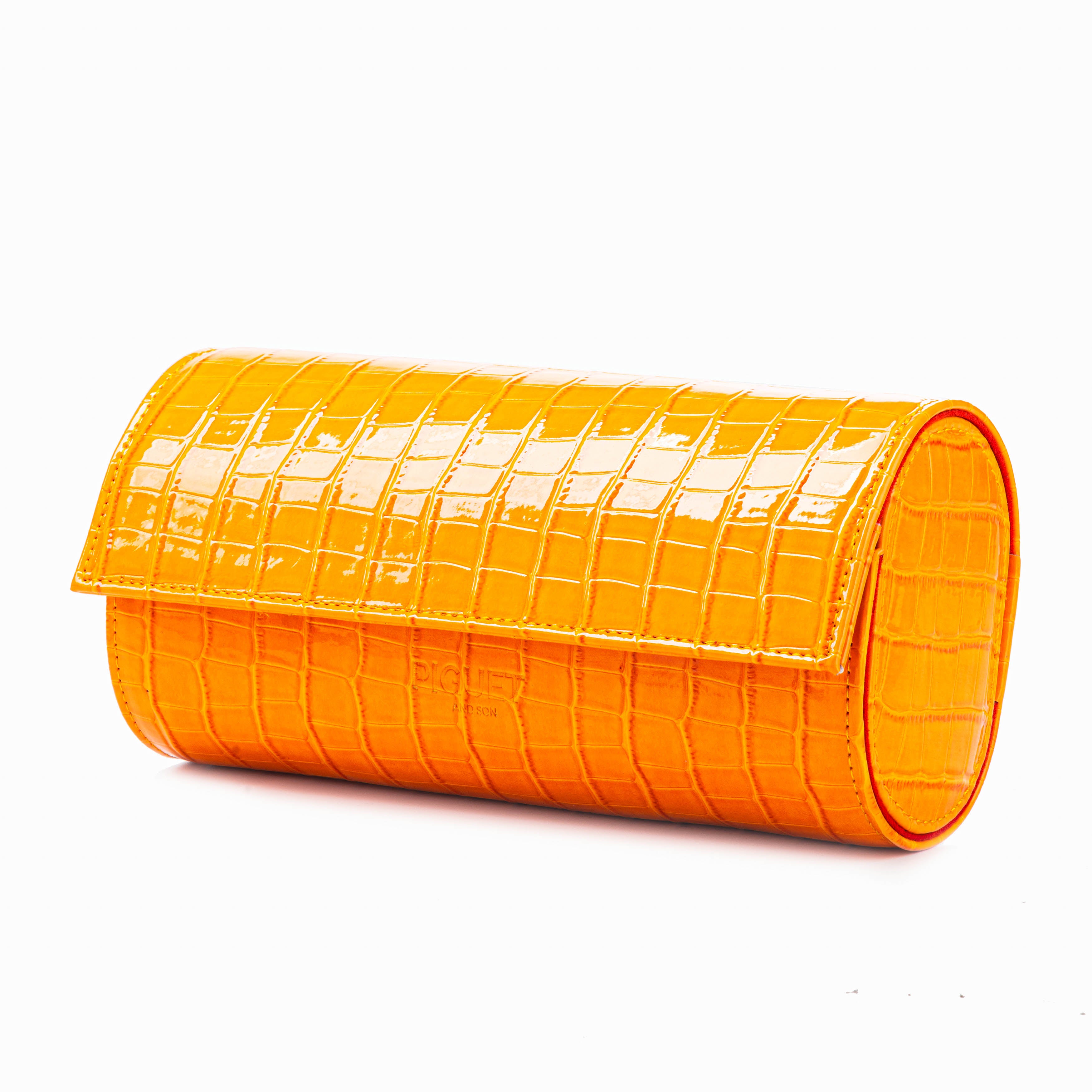Orange Croco Watch Roll - Three Watches
